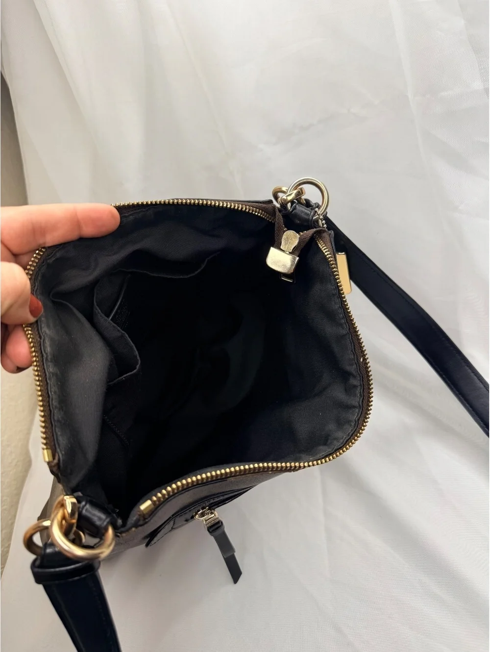 Coach Mae File Crossbody Signature Leather Logo Pattern Brown Black F77885